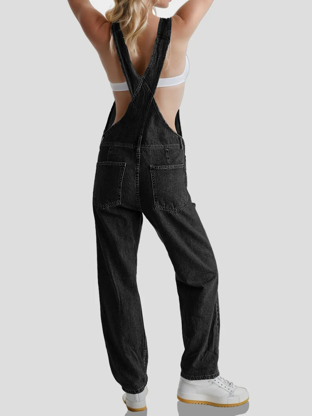 Wide Strap Denim Overalls in Black by Dreamy Drapes