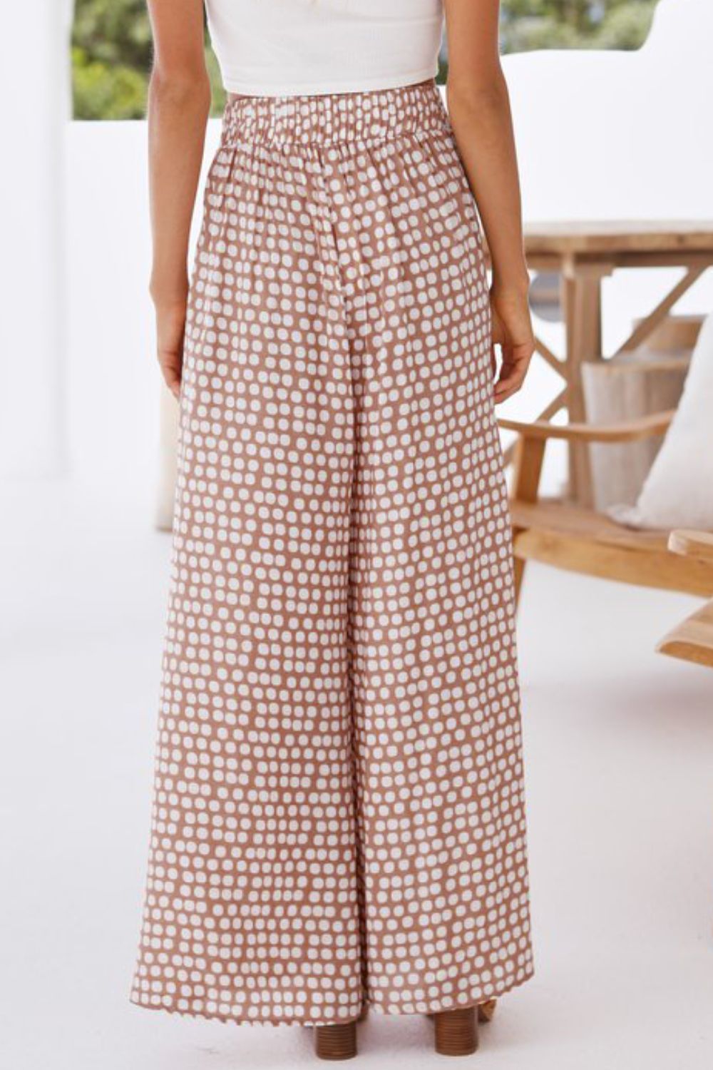 Polka Dot High Waist Wide Leg Pants in Dusty Pink