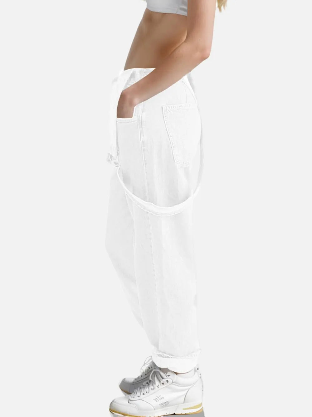 Crisscross Square Neck Denim Overalls in White by Dreamy Drapes