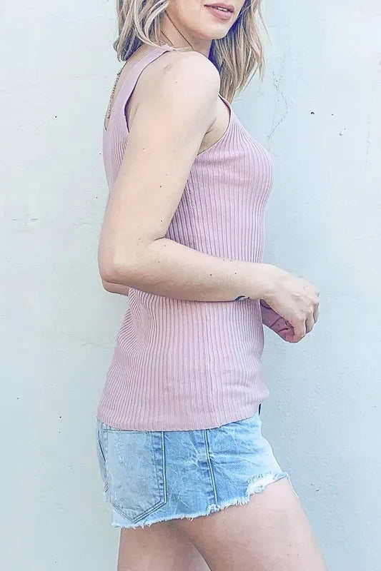 And The Why Ribbed Knit Slim Tank in Mauve