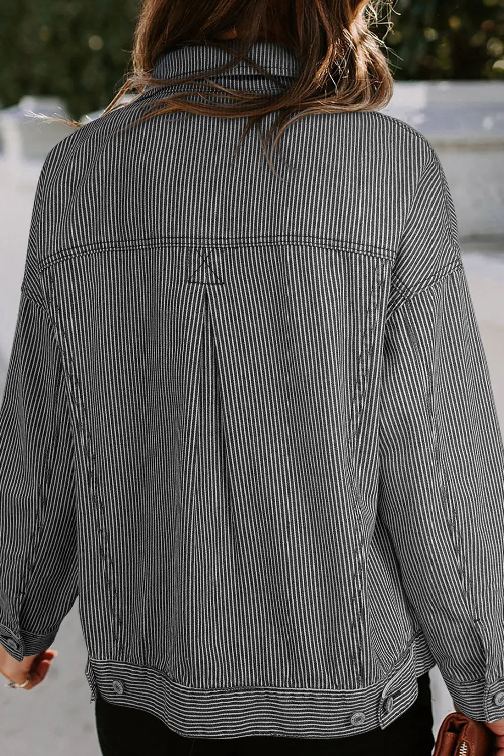 Striped Button-Up Denim Jacket