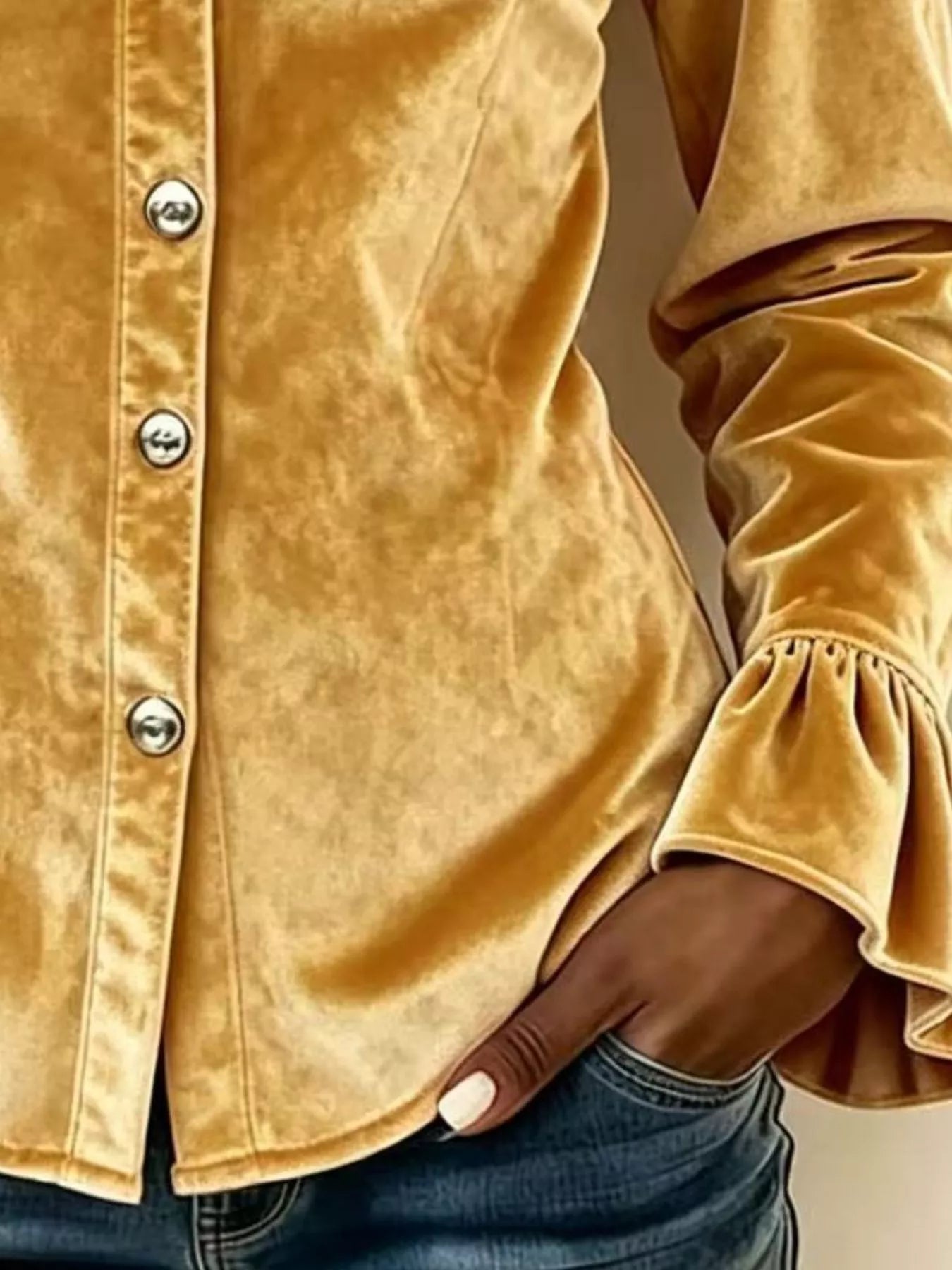 Button-Up Flounce Sleeve Shirt