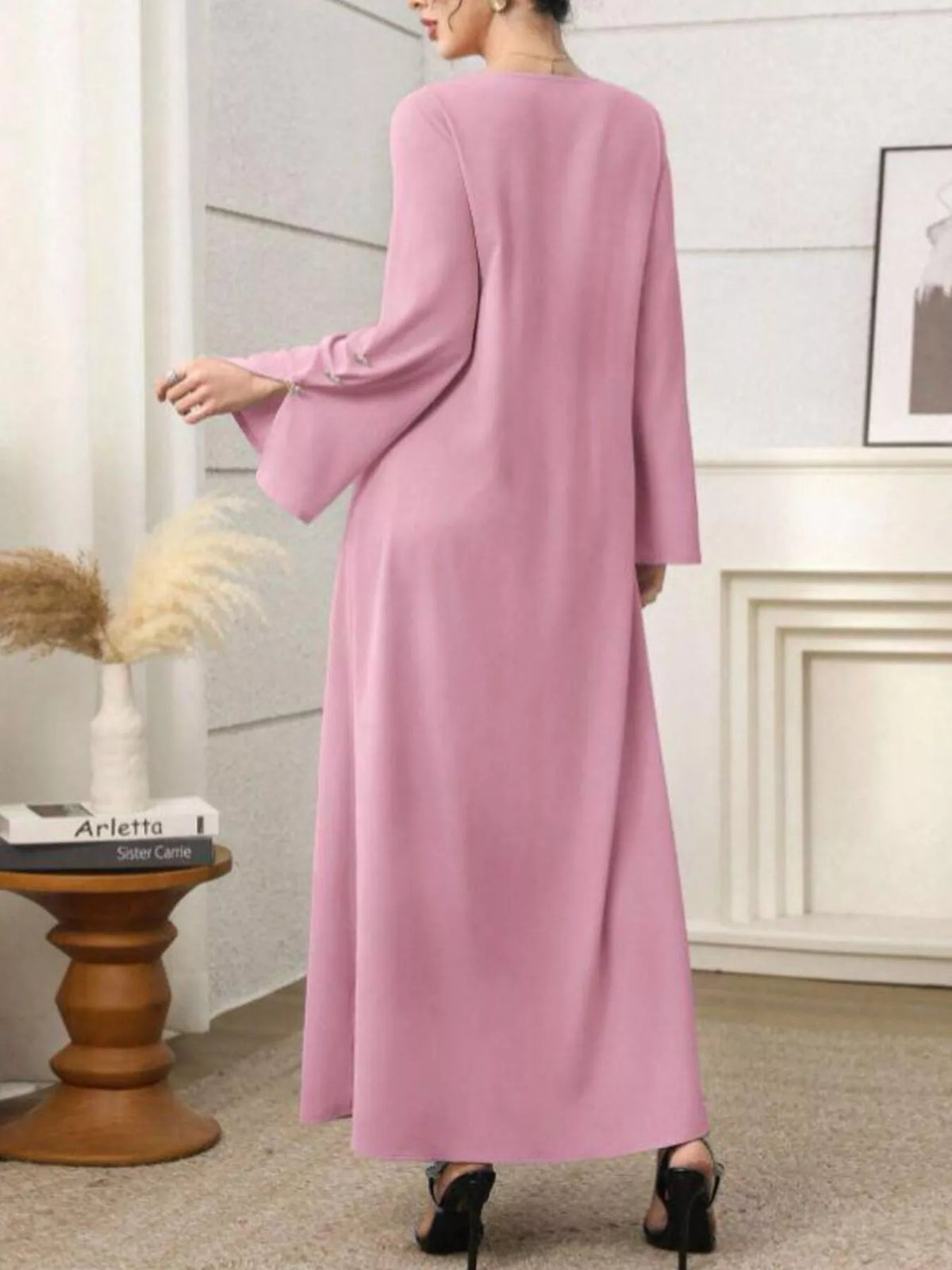 Square Neck Long Sleeve Maxi Dress in Dusty Pink