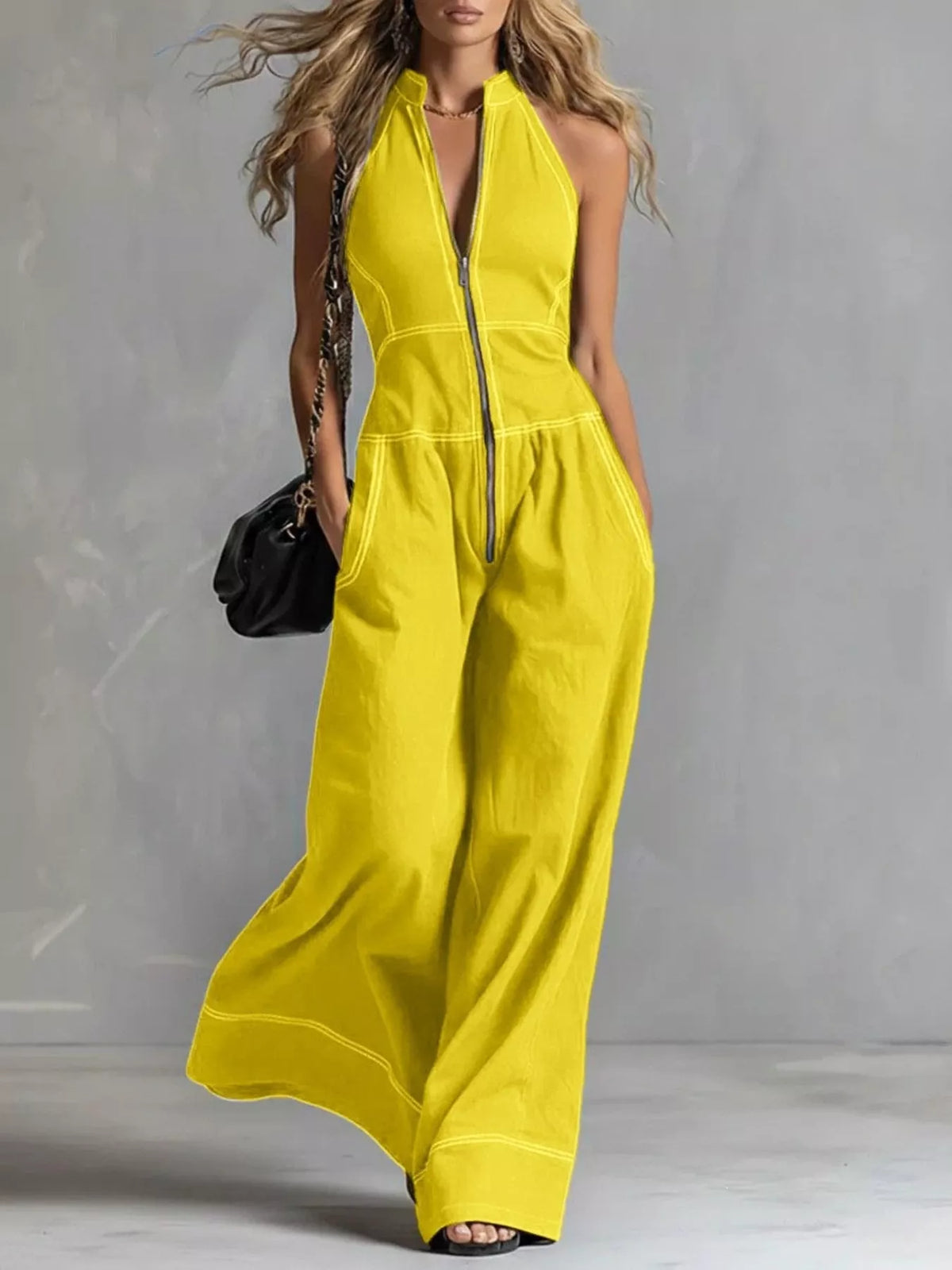 Zip-Front Sleeveless Jumpsuit
