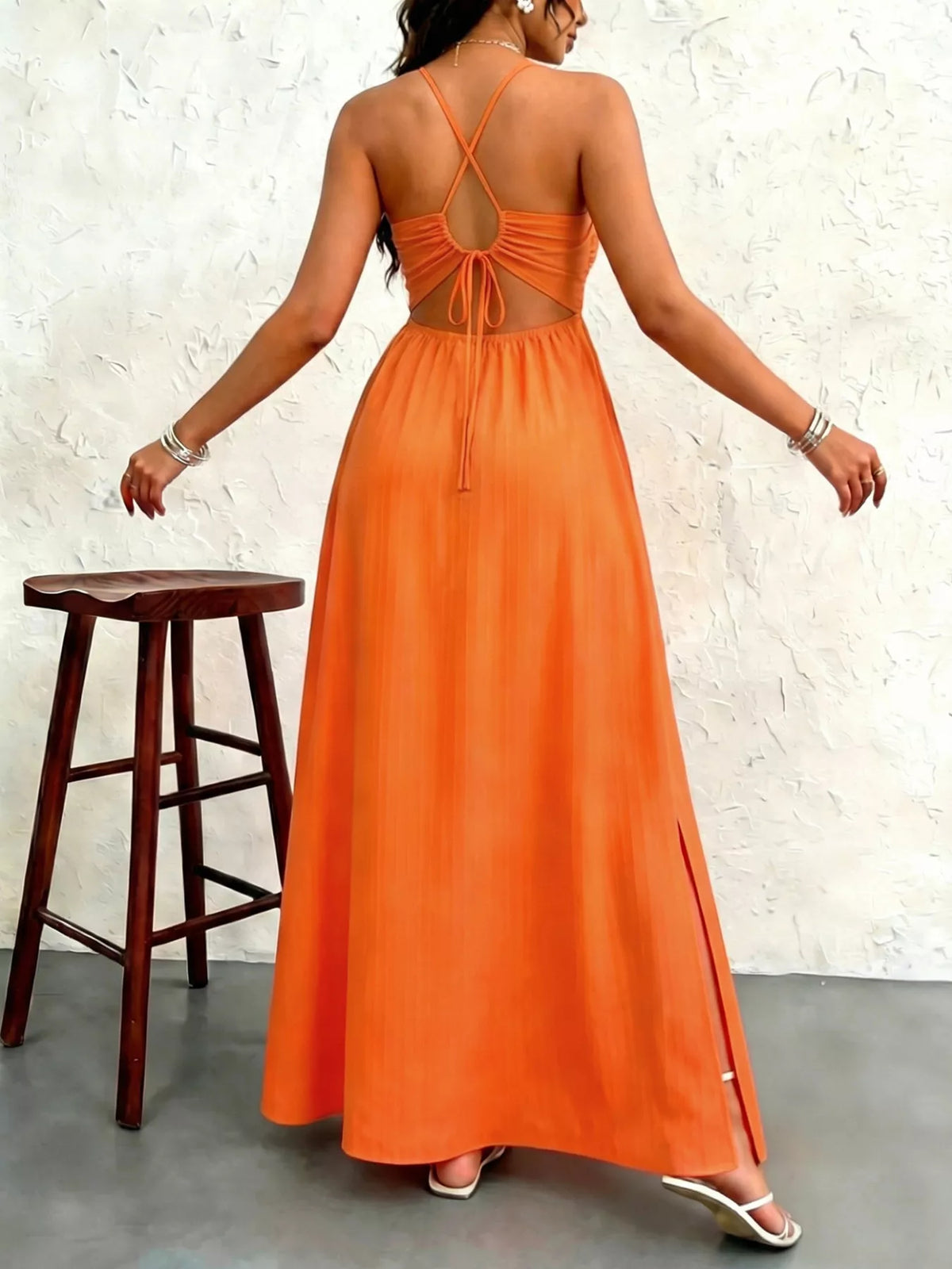 Cutout Slit Maxi Dress in Orange