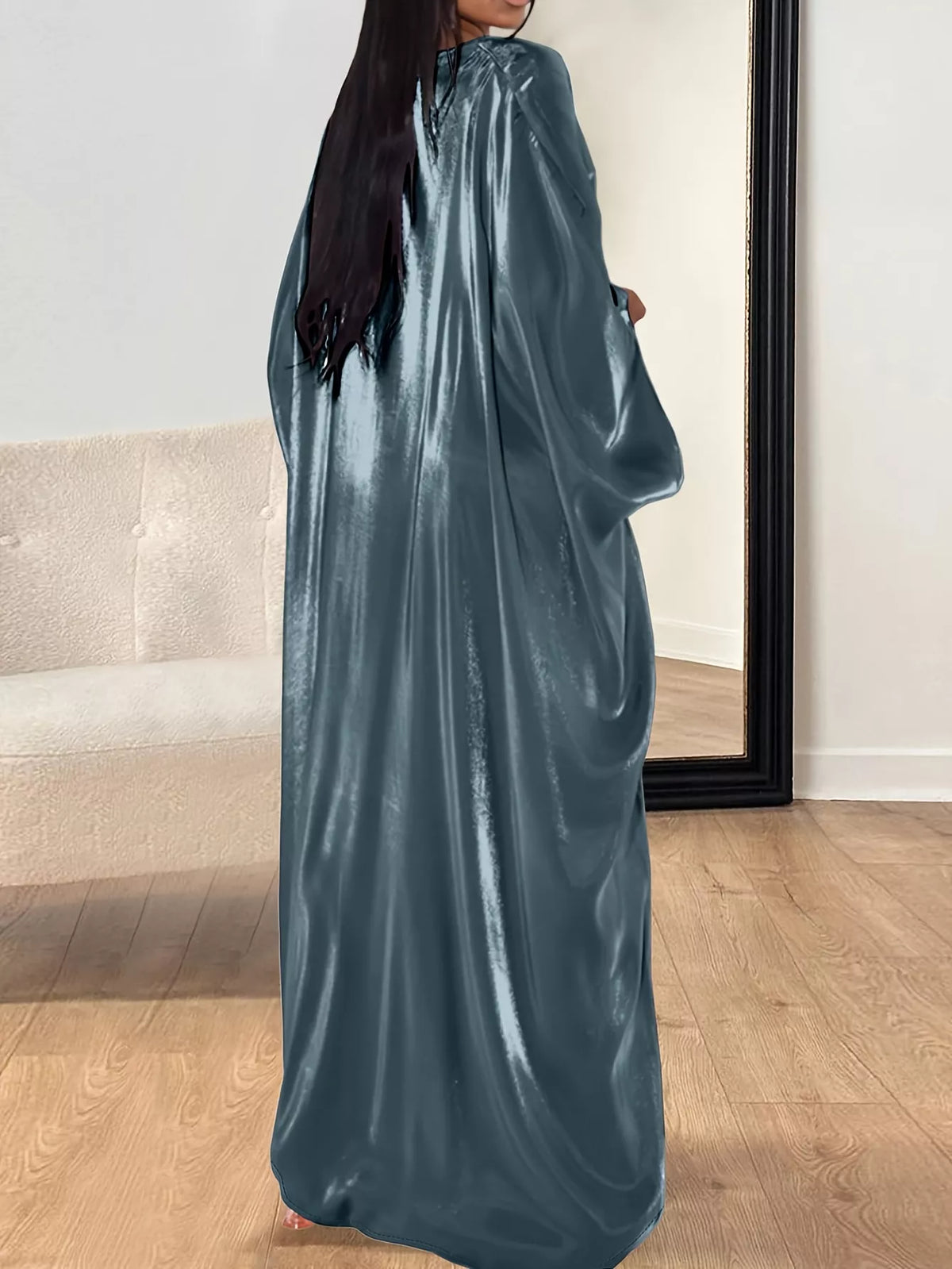 Round Neck Kimono Sleeve Maxi Dress in Deep Teal