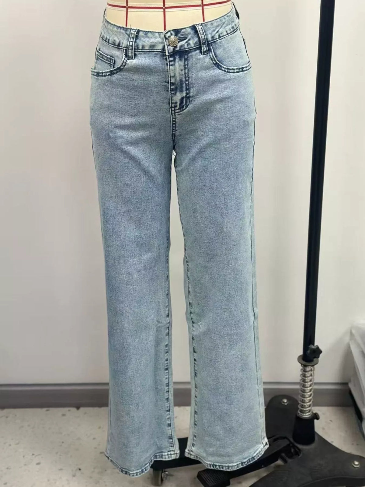 High-Waisted Acid Wash Straight Leg Jeans in Light Blue