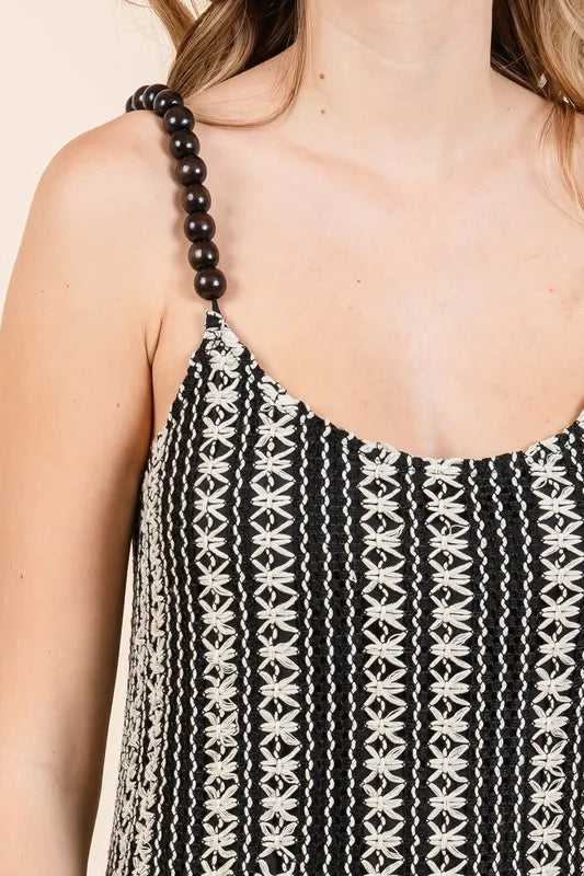 Striped Beaded Strap Maxi Dress in Black