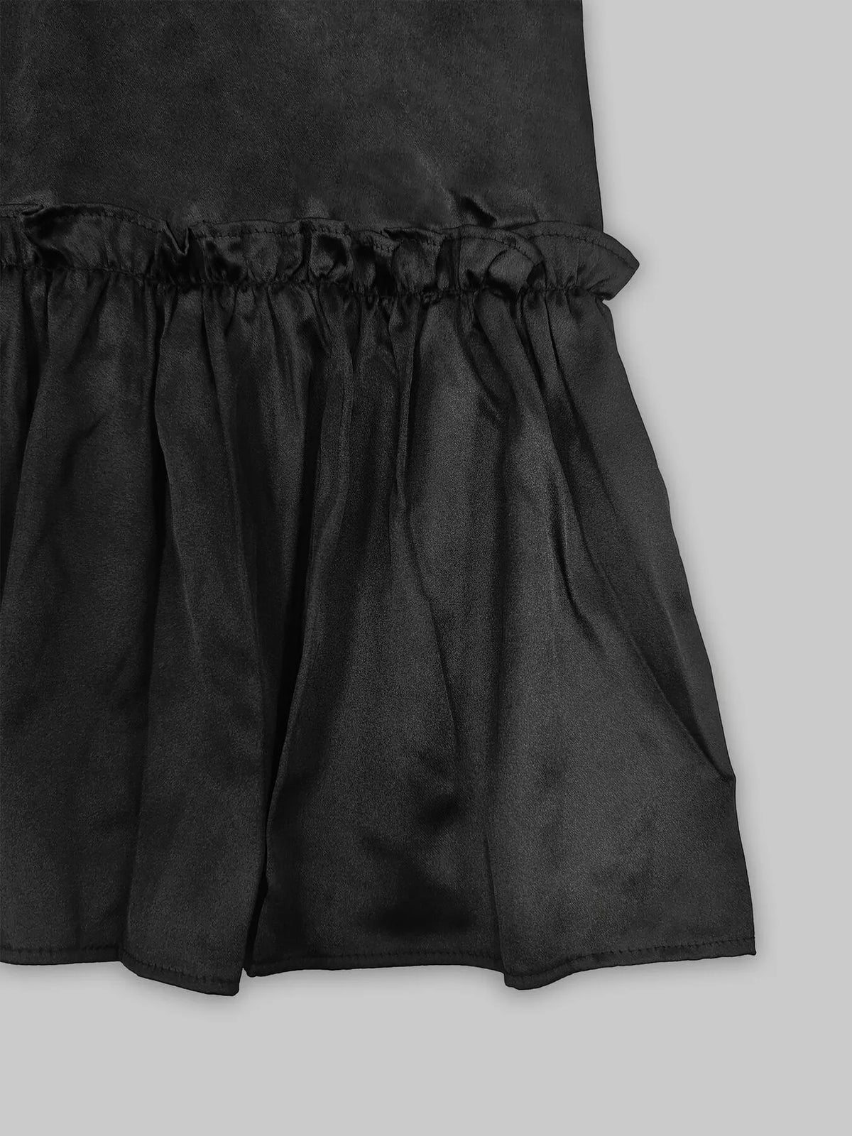 Pearl-Embellished Ruffle Hem Dress in Black