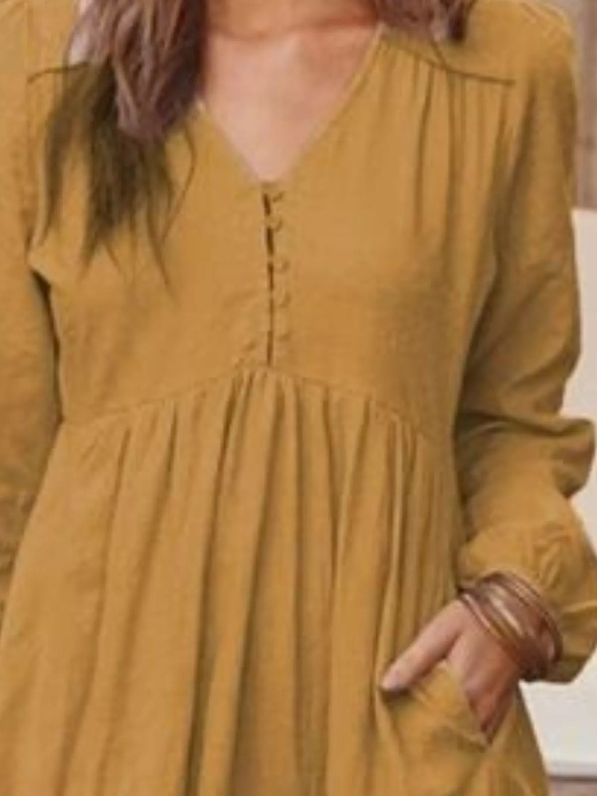 V-Neck Long Sleeve Tiered Maxi Dress with Pockets