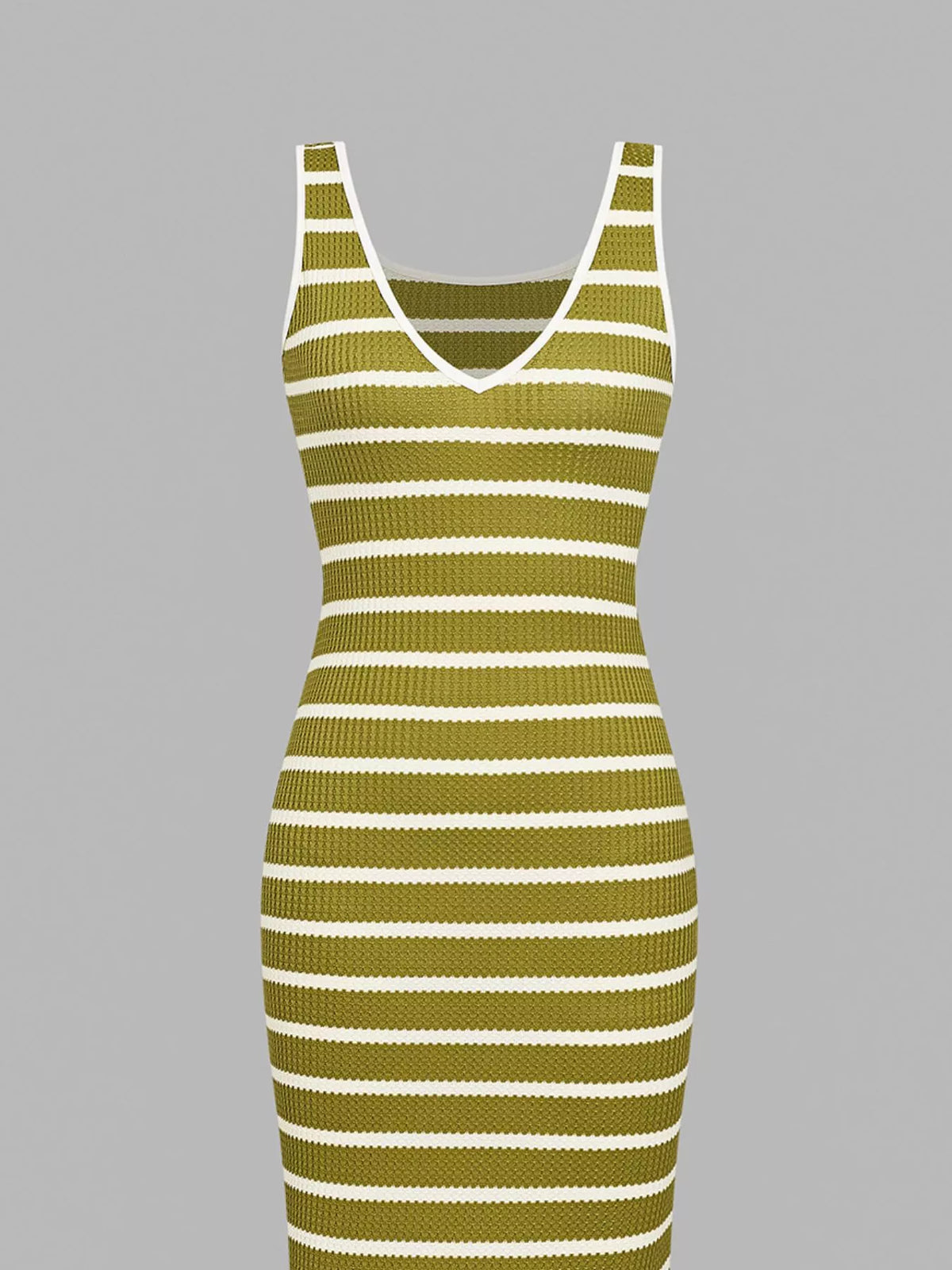 Striped Ribbed Bodycon Midi Dress