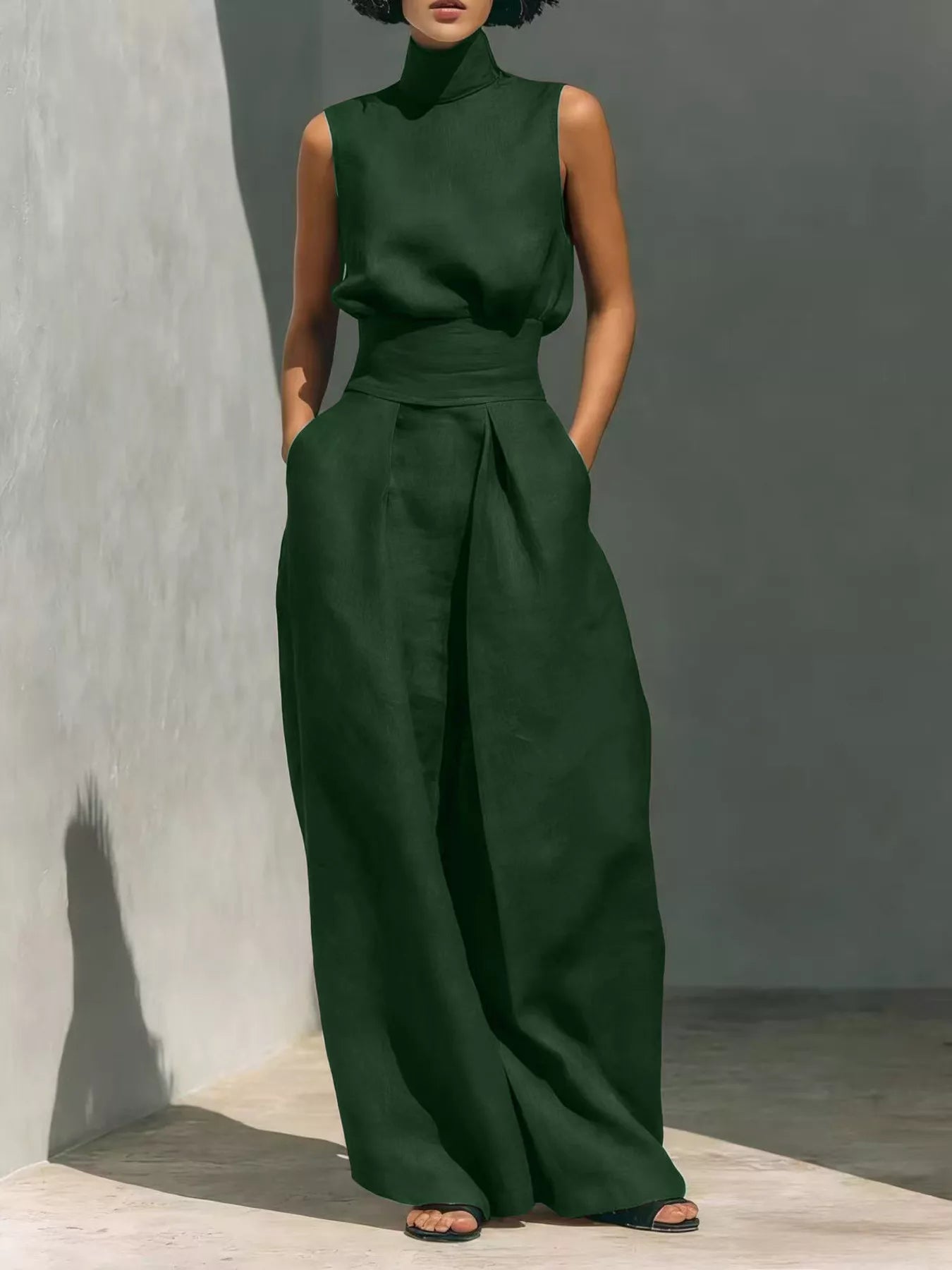 Smocked Waist Wide-Leg Jumpsuit