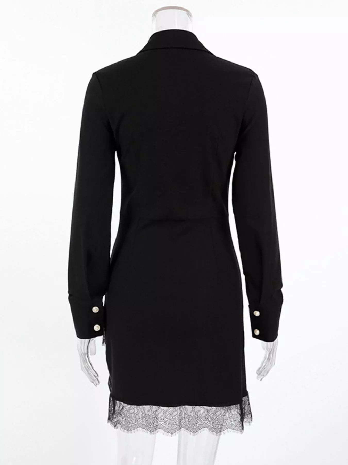 Long Sleeve Shirt Dress with Lace Hem in Black