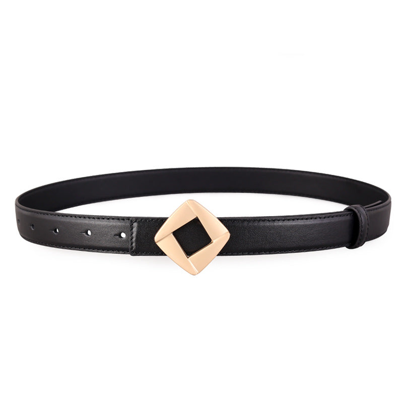 Ilussa Geometric Buckle Leather Belt — Coffee