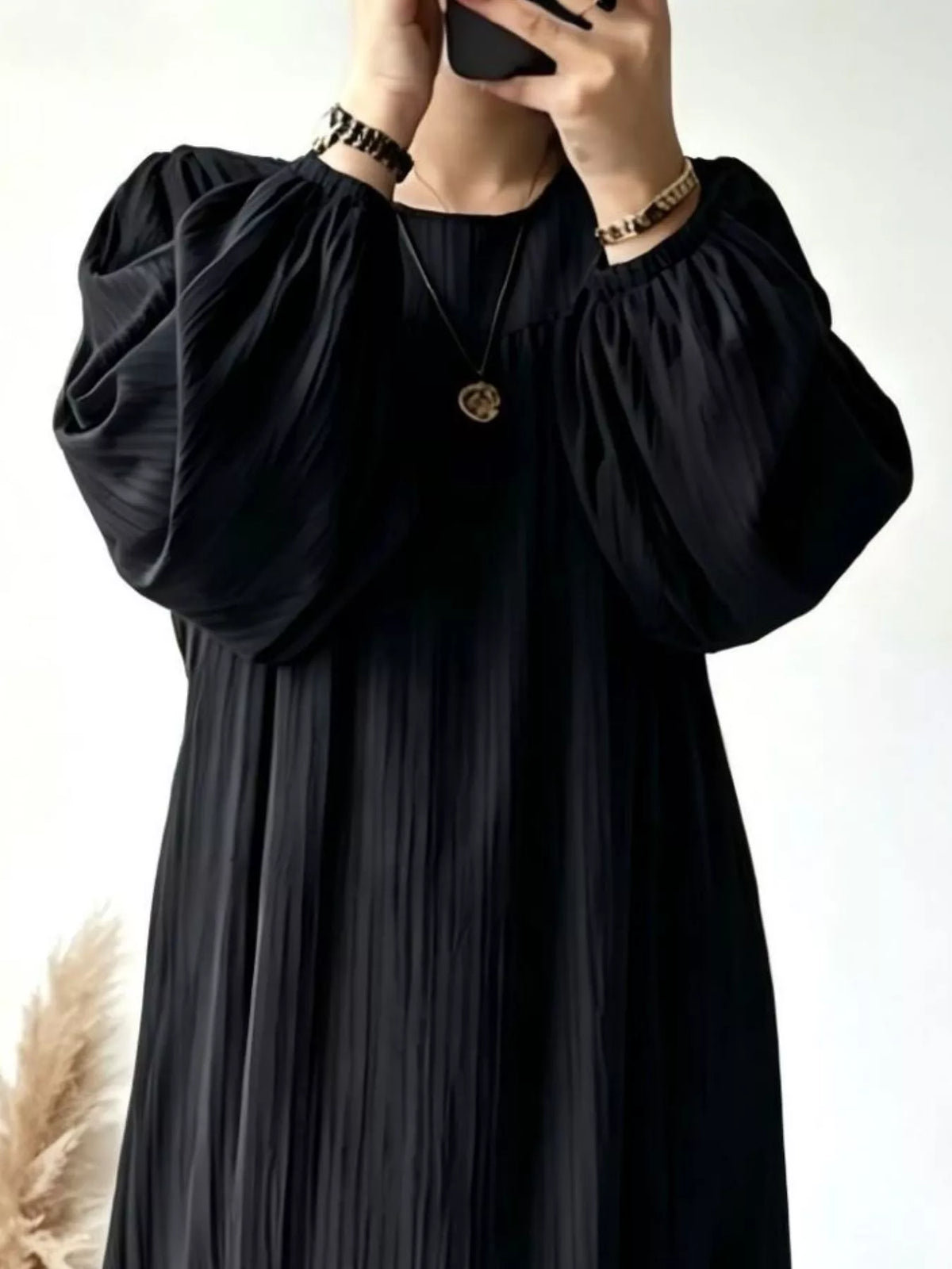 Textured Puff-Sleeve Maxi Dress