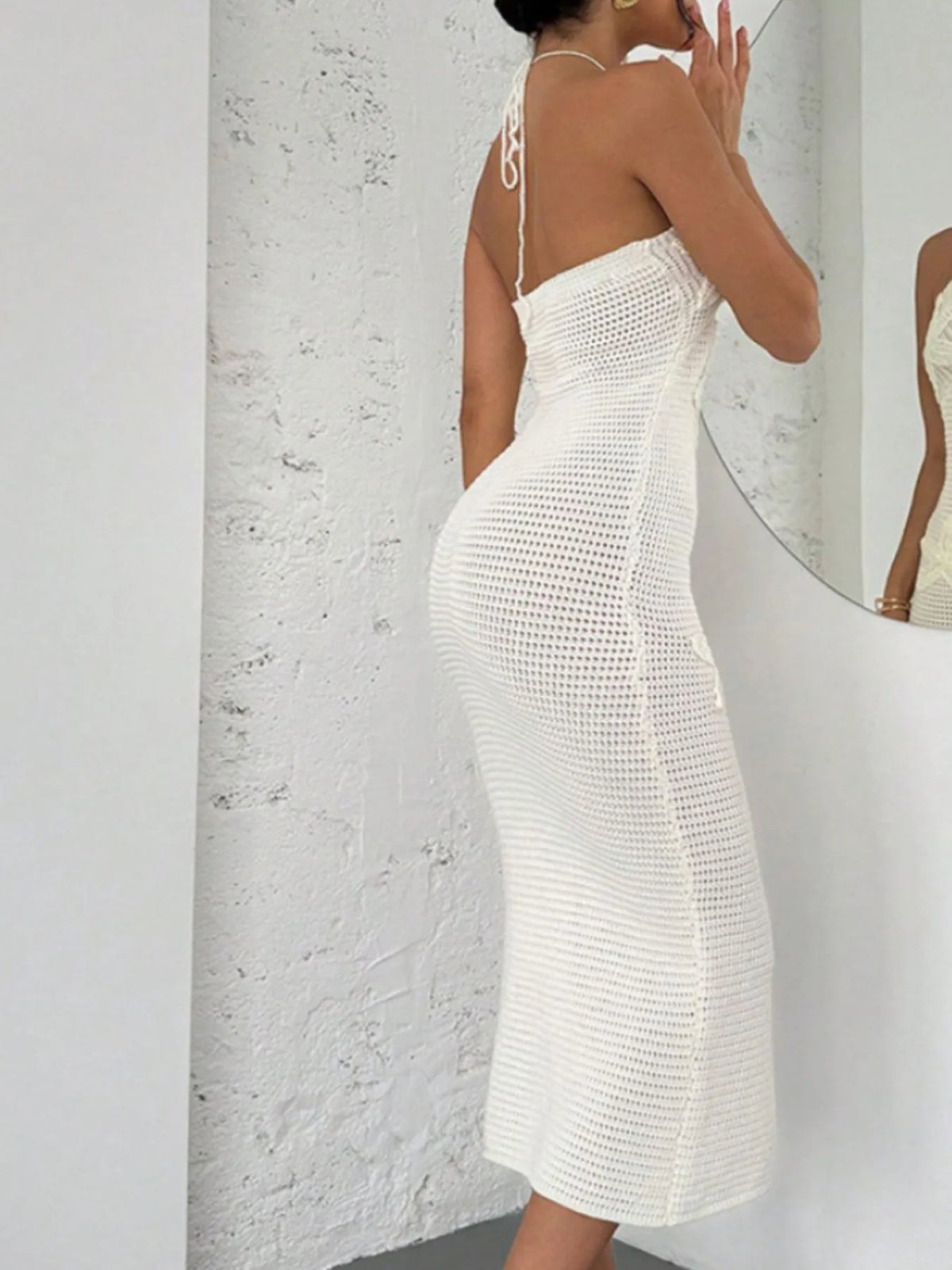 Crochet Backless Midi Dress in White