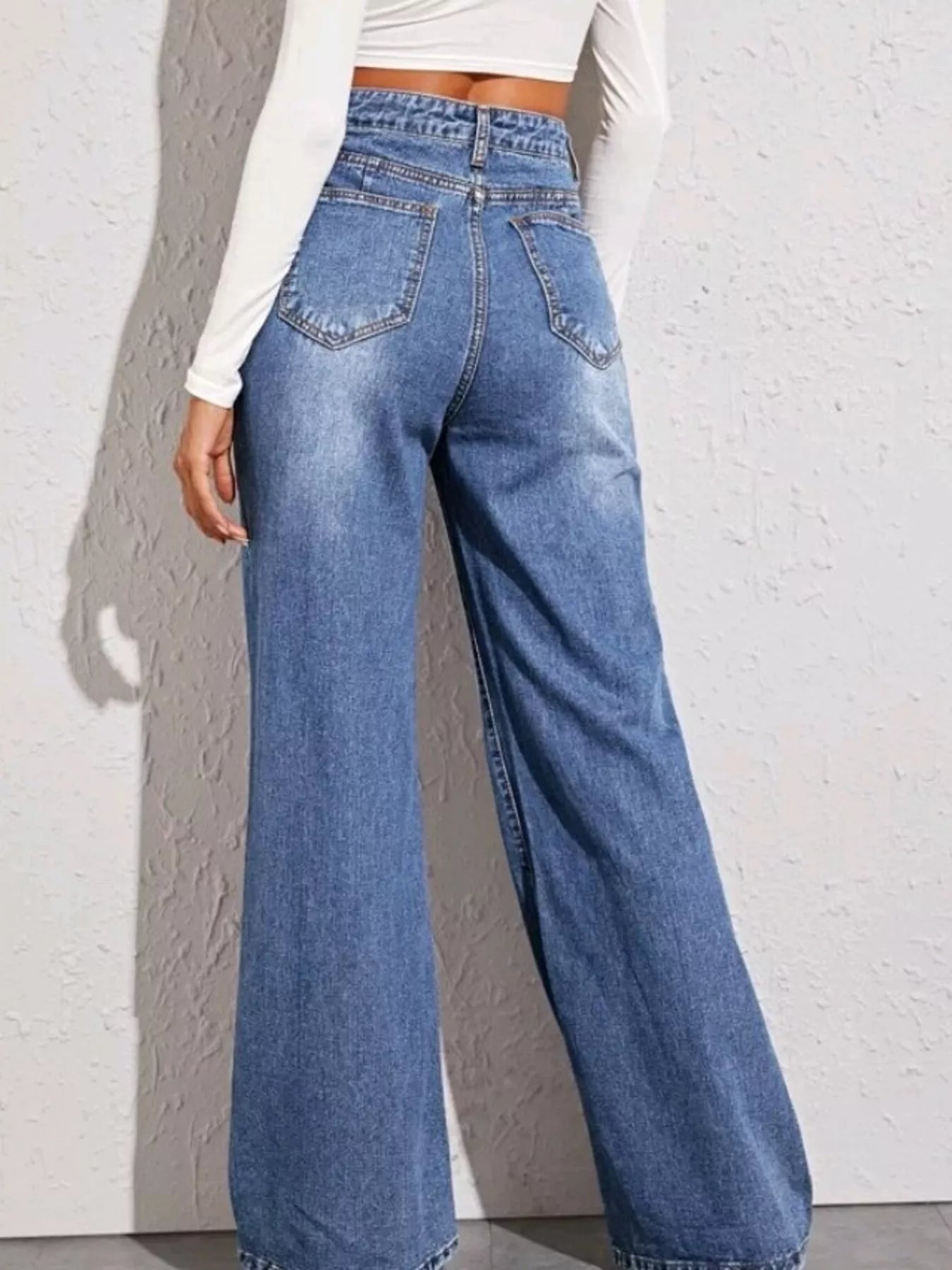 High-Waisted Wide Leg Jeans in Blue by Dreamy Drapes