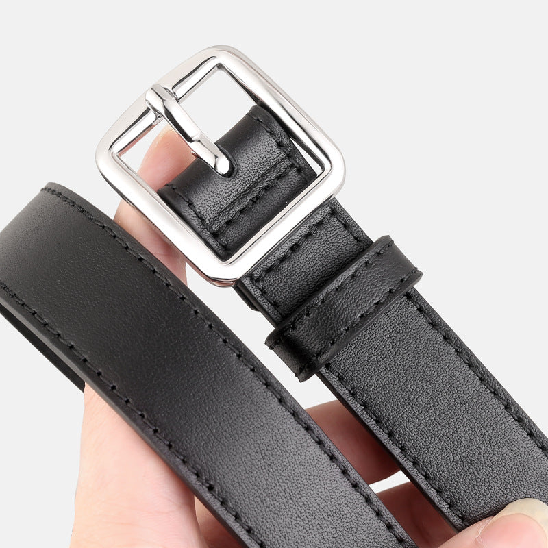 Ilussa Leather Belt with Silver Buckle — Black