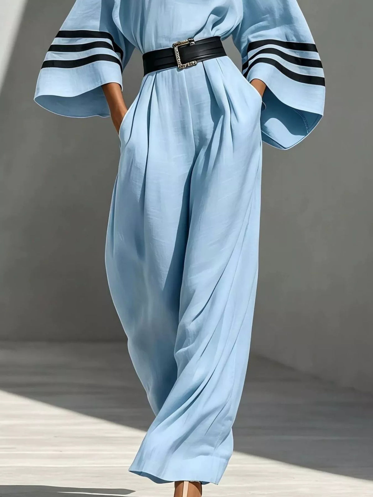 Wide Sleeve Striped Jumpsuit