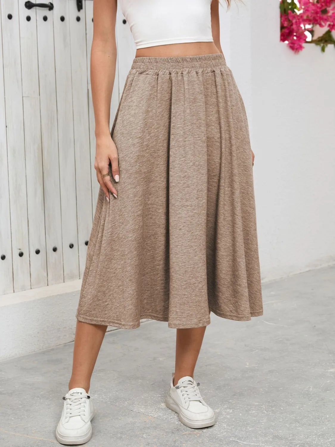 Elastic-Waist Skirt with Pockets
