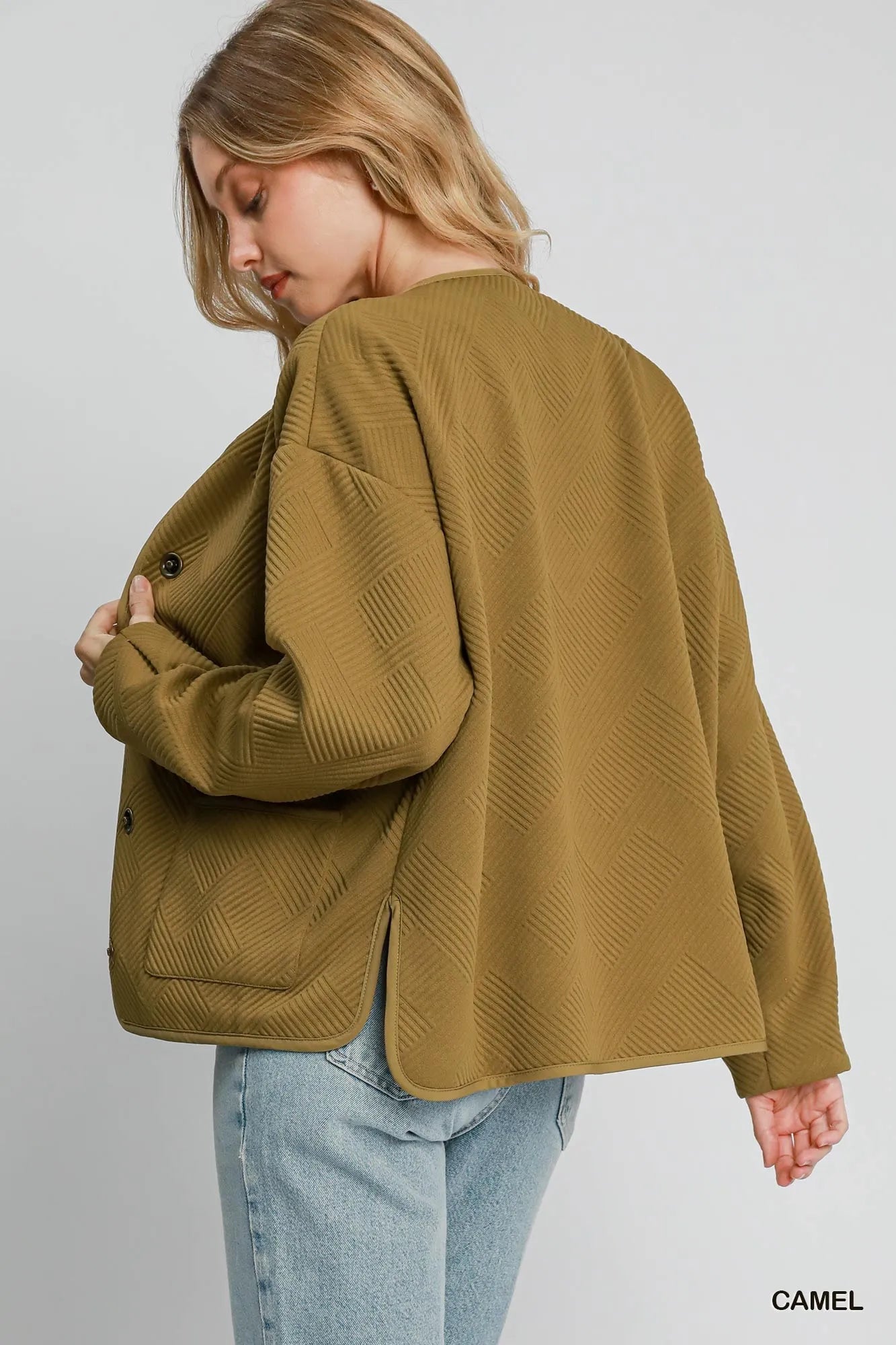 Umgee Textured Jacquard Jacket in Camel