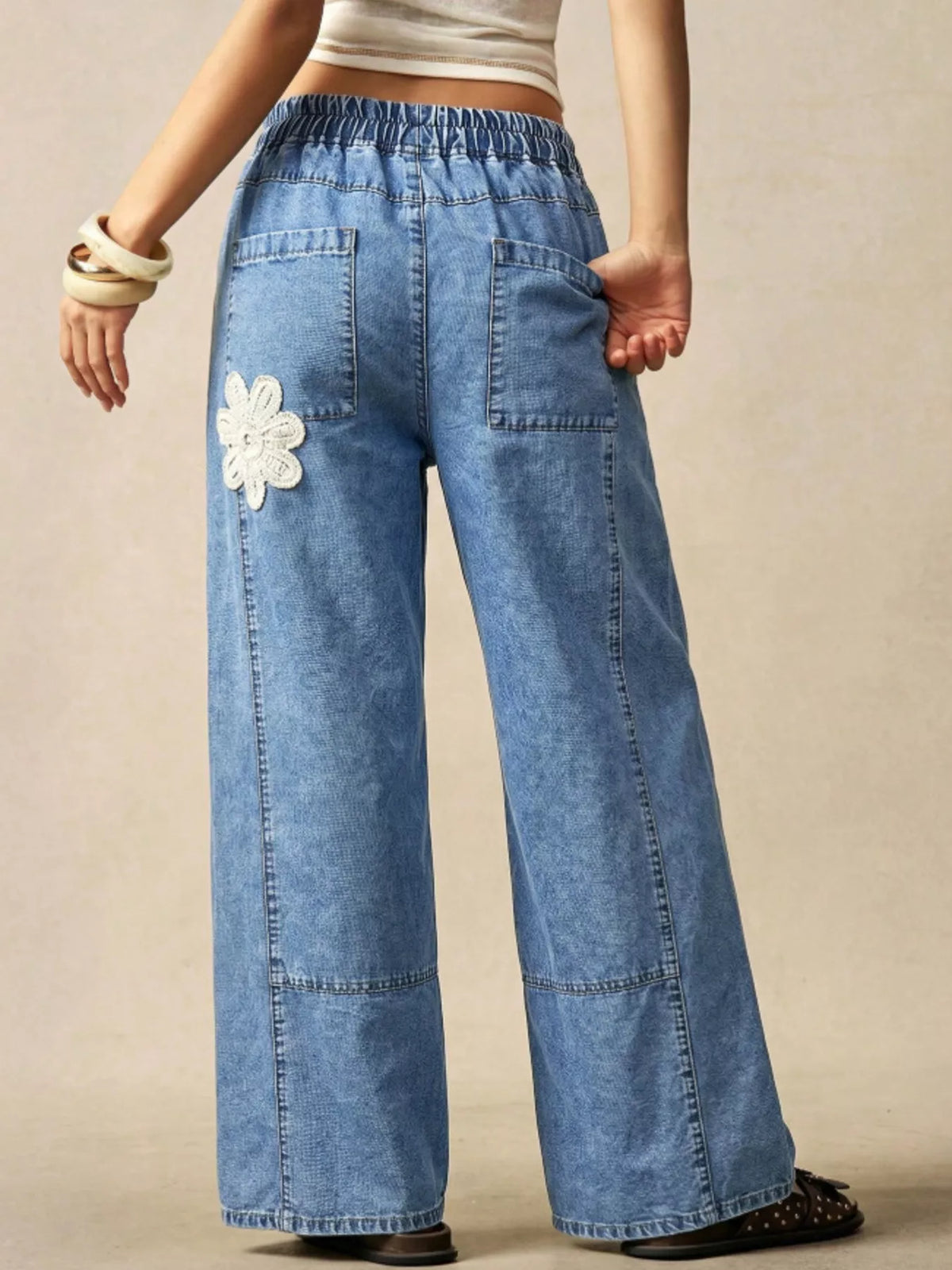 Wide-Leg Drawstring Jeans