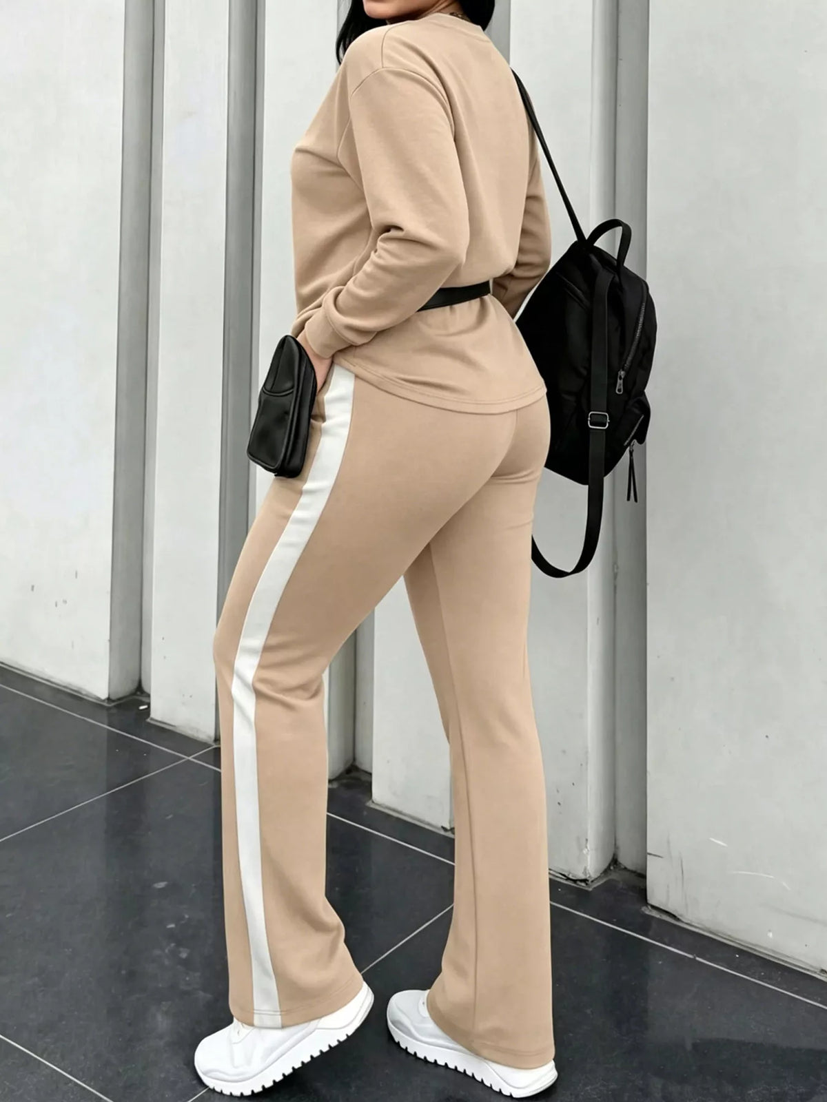 Dropped Shoulder Top and Pants Set in Khaki