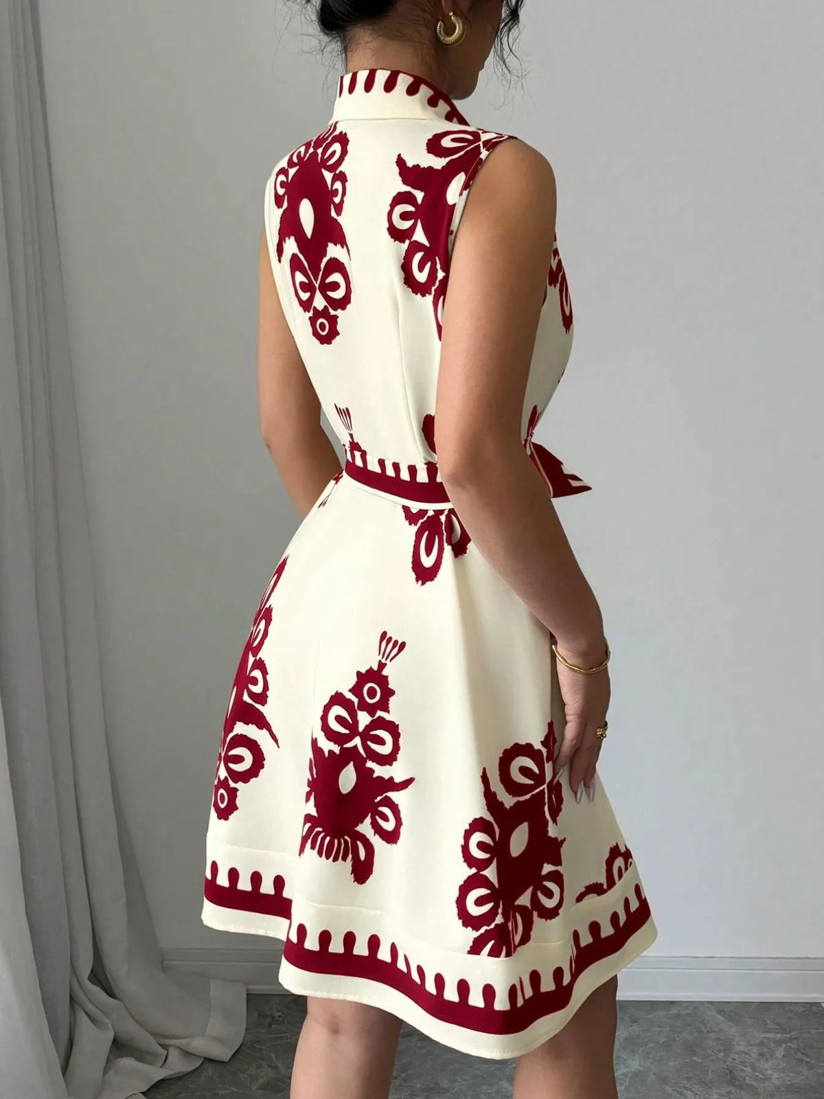 Printed Sleeveless Tie-Waist Mini Dress