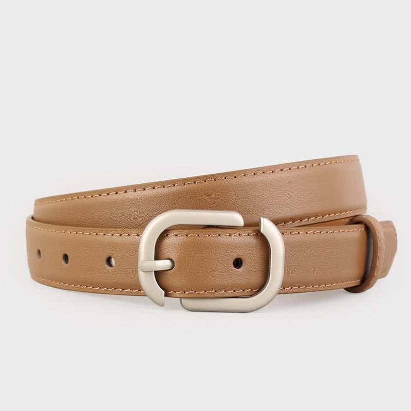 Ilussa Leather Belt with Silver Buckle — Coffee