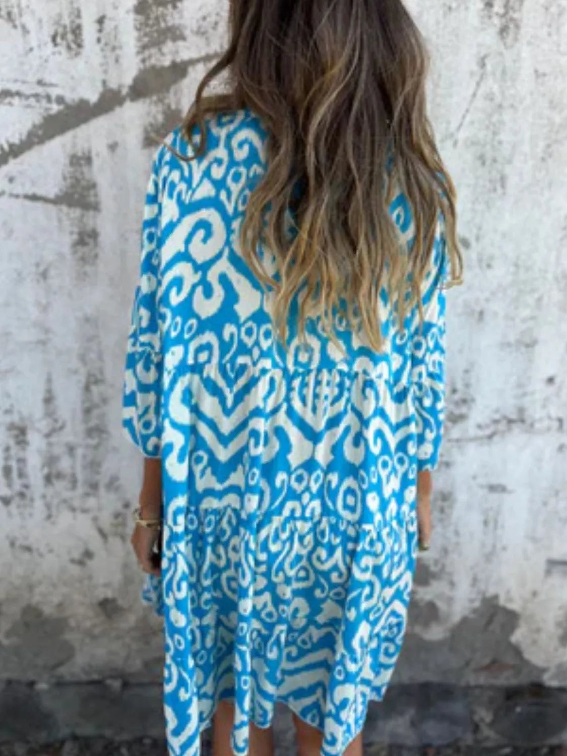 Notched Half Sleeve Printed Plus Size Dress