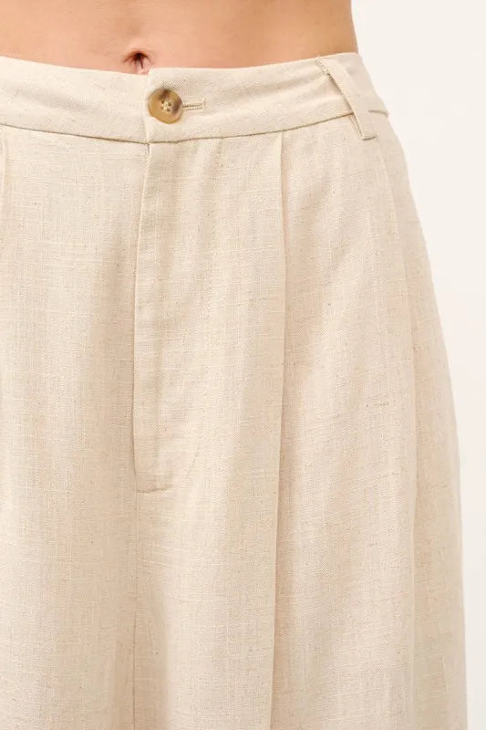 And The Why High-Rise Wide Leg Linen Pants in Oatmeal