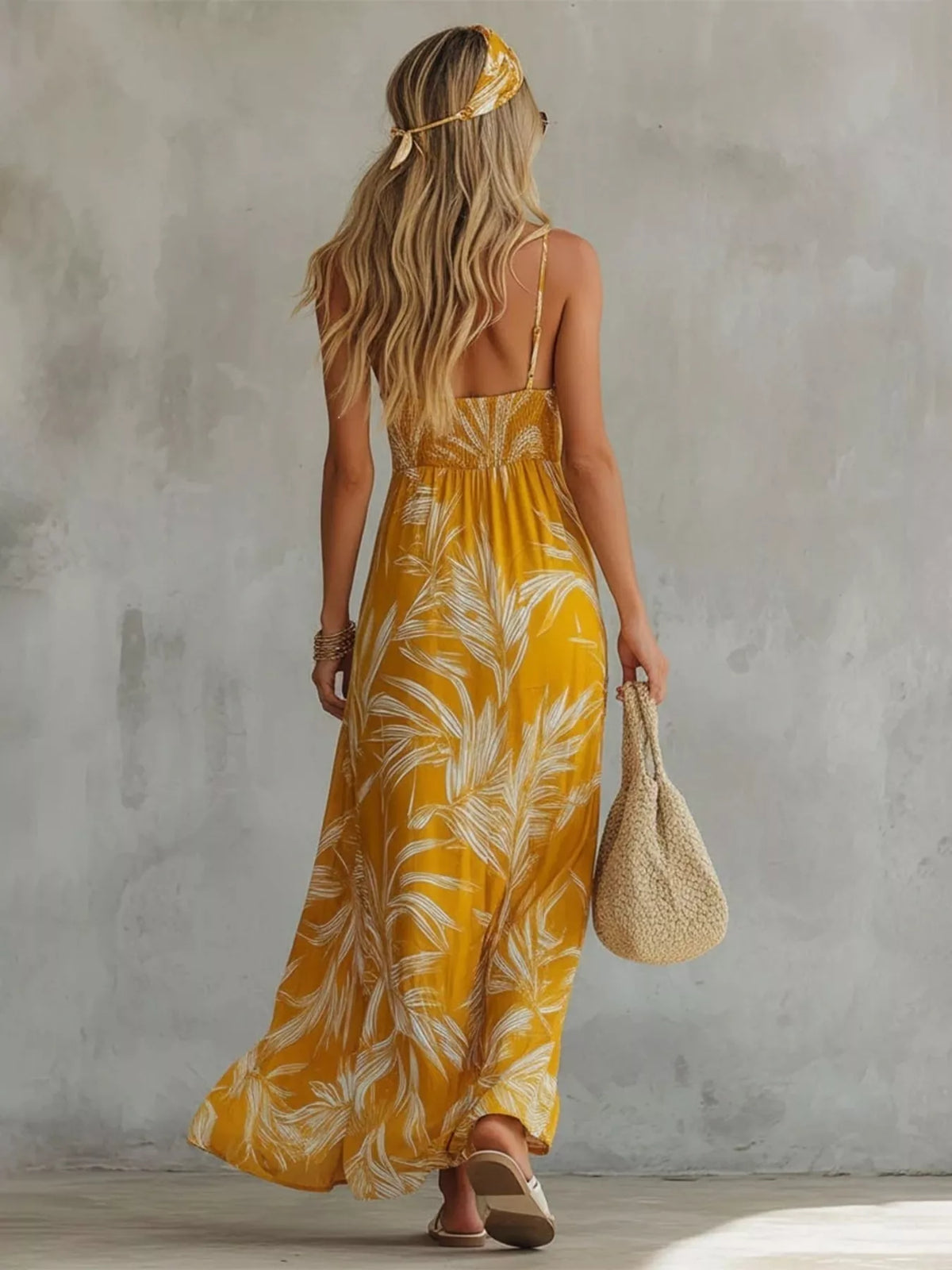 Smocked Spaghetti Strap Maxi Dress in Yellow