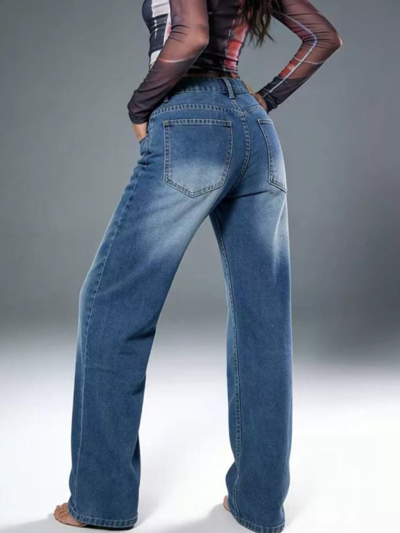 Vintage Wash Wide Leg Jeans in Blue by Dreamy Drapes