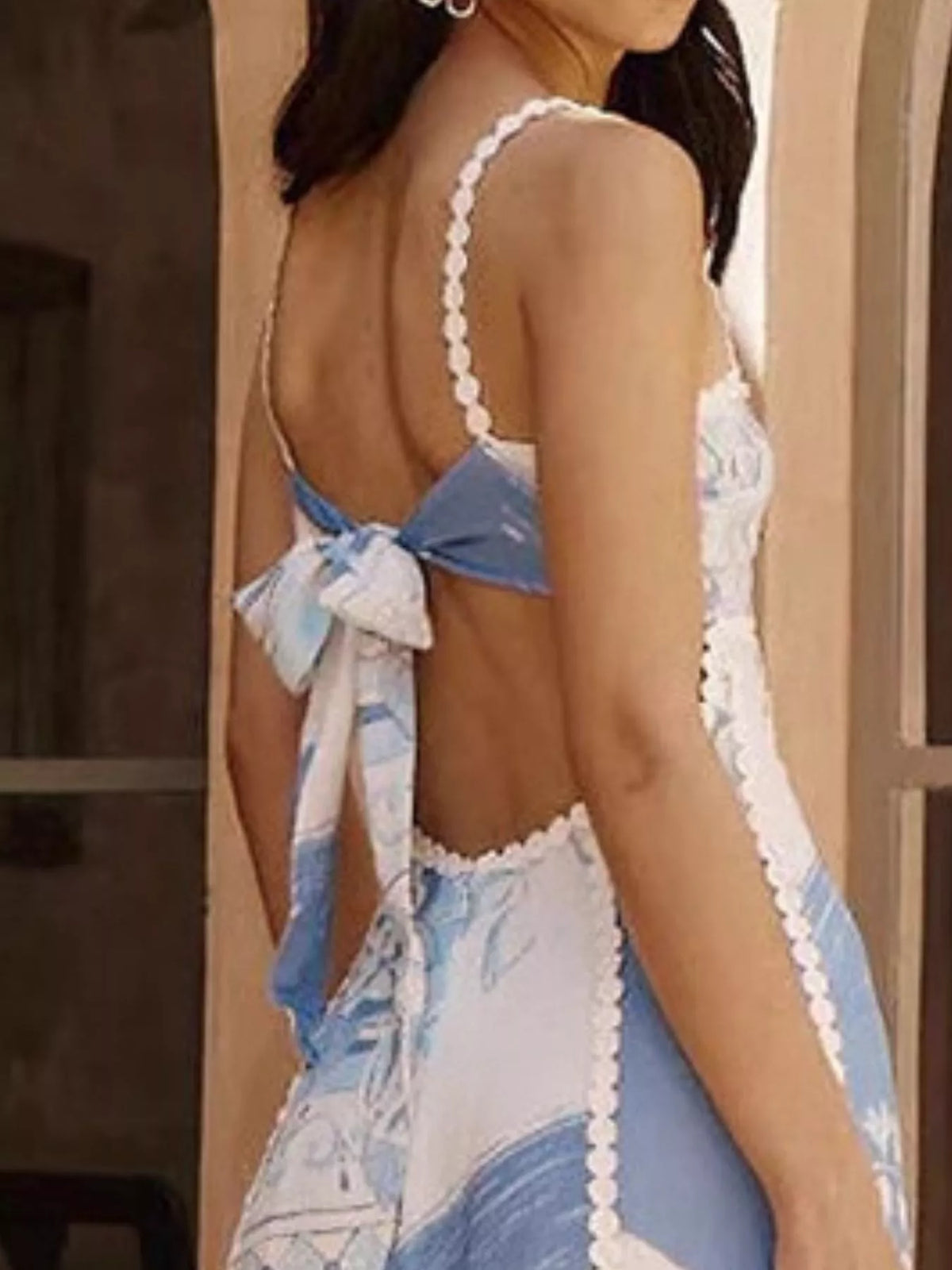 Bow Cutout Back Square Neck Maxi Dress in Sky Blue