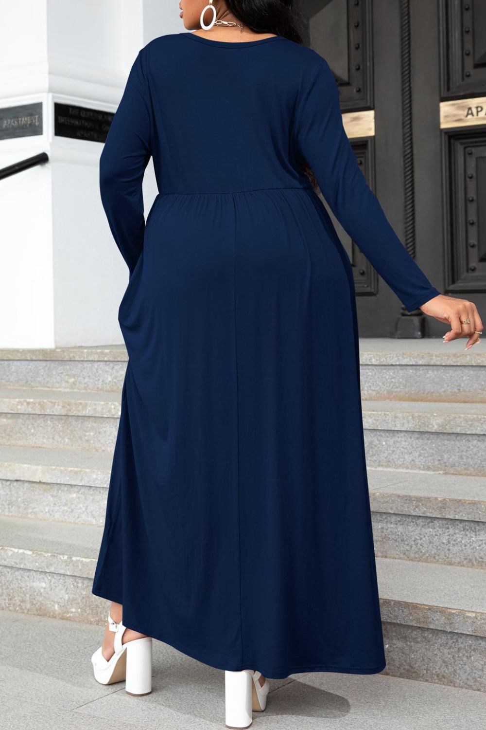 Round Neck Maxi Dress with Pockets in Navy