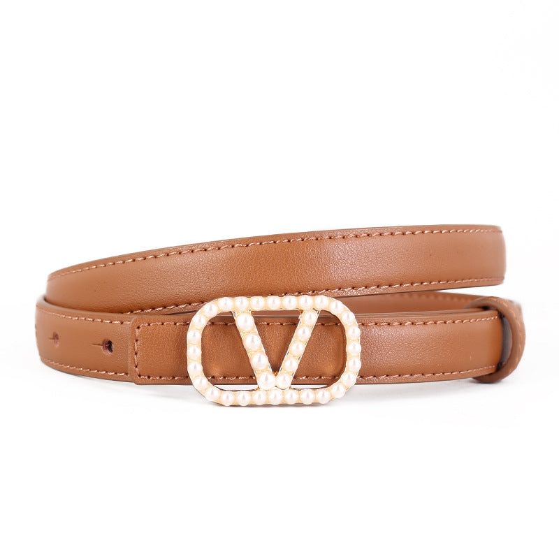 Ilussa Pearl Buckle Leather Belt — Coffee