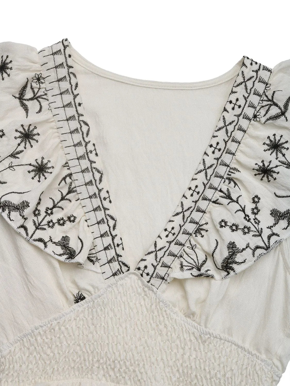 Smocked Ruffle Mini Dress in Cream