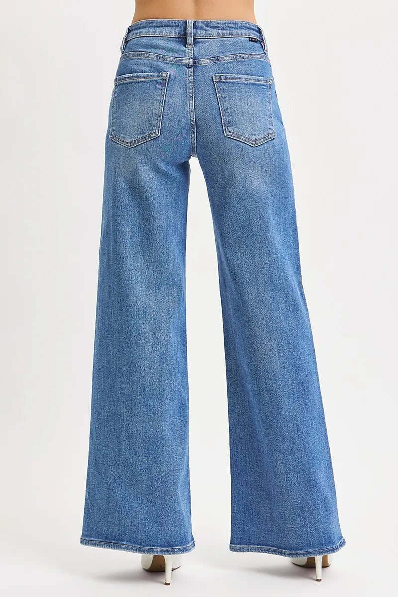 Risen High-Rise Wide Leg Jeans in Medium Wash