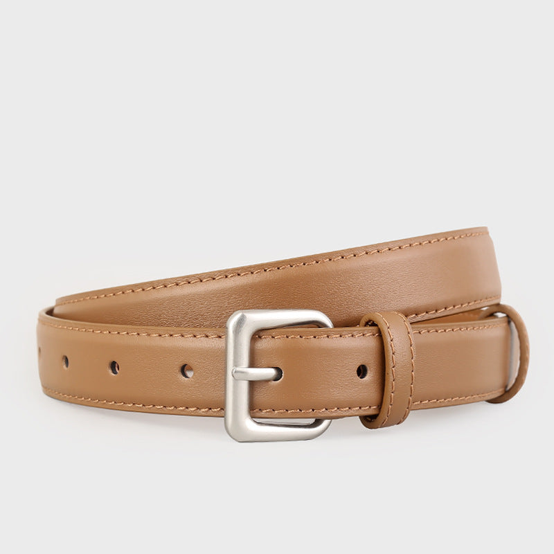 Ilussa Classic Leather Belt with Silver Buckle — Coffee B