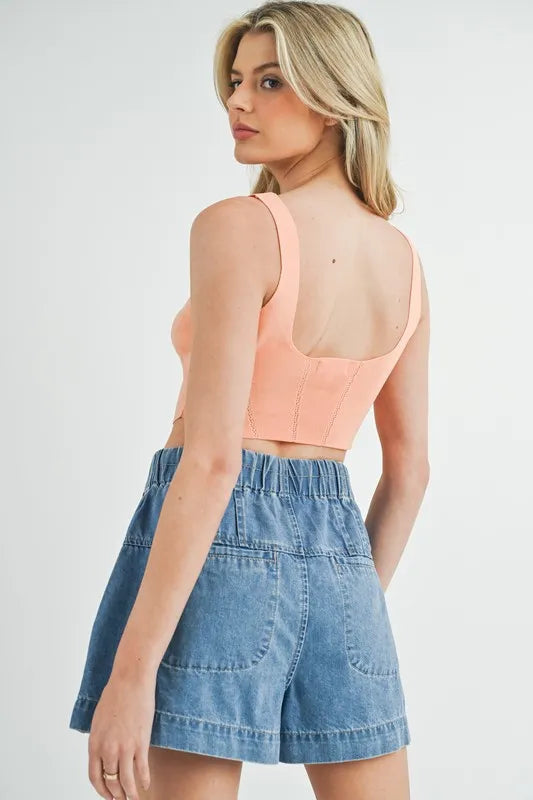 Corset Detail Crop Knit Top in Orange