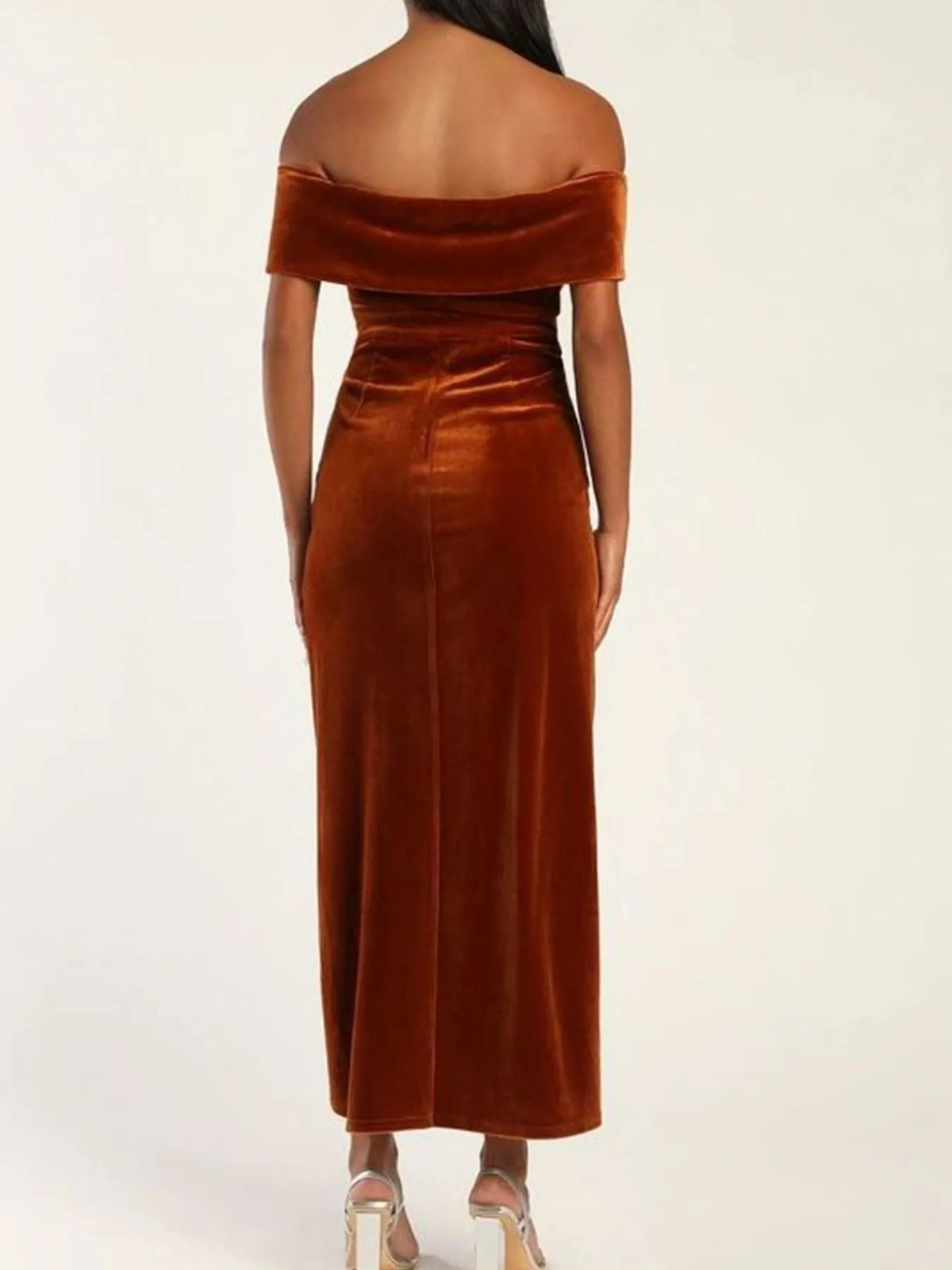 Off-Shoulder Wrap Dress with Side Slit