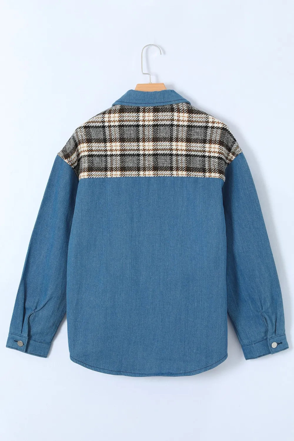 Plaid Button-Up Denim Jacket