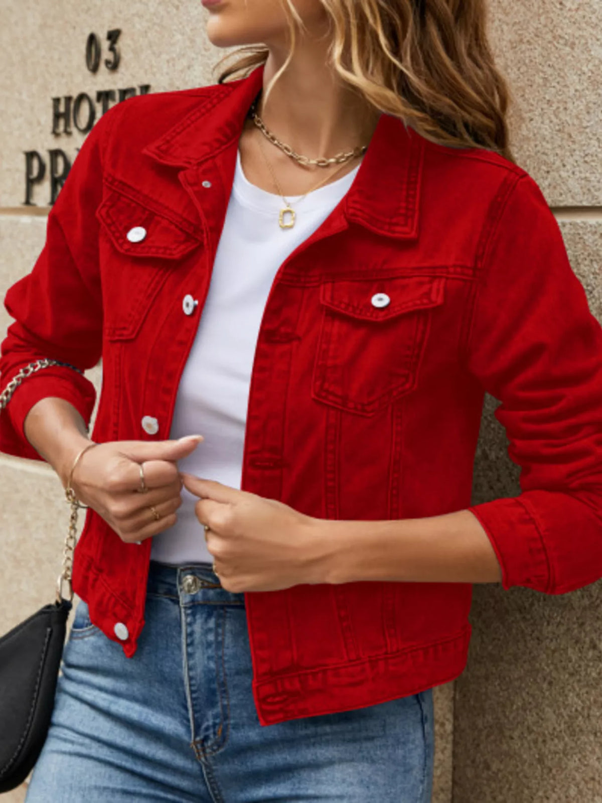 Slim-Fit Button-Up Denim Jacket by Dreamy Drapes