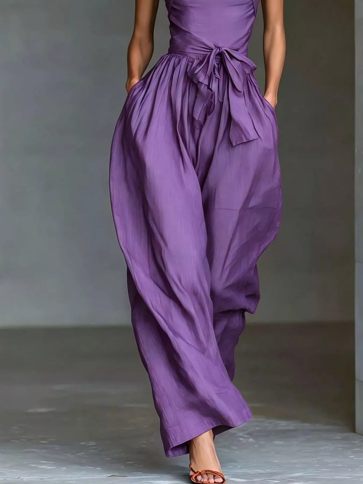 Halter Neck Wide-Leg Jumpsuit with Waist-Tie Detail