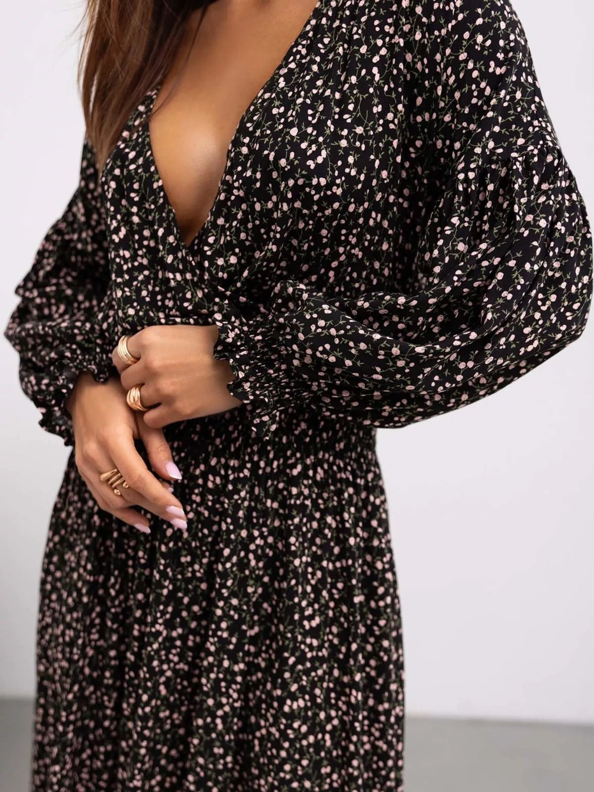 Printed Maxi Dress with Plunging Neckline