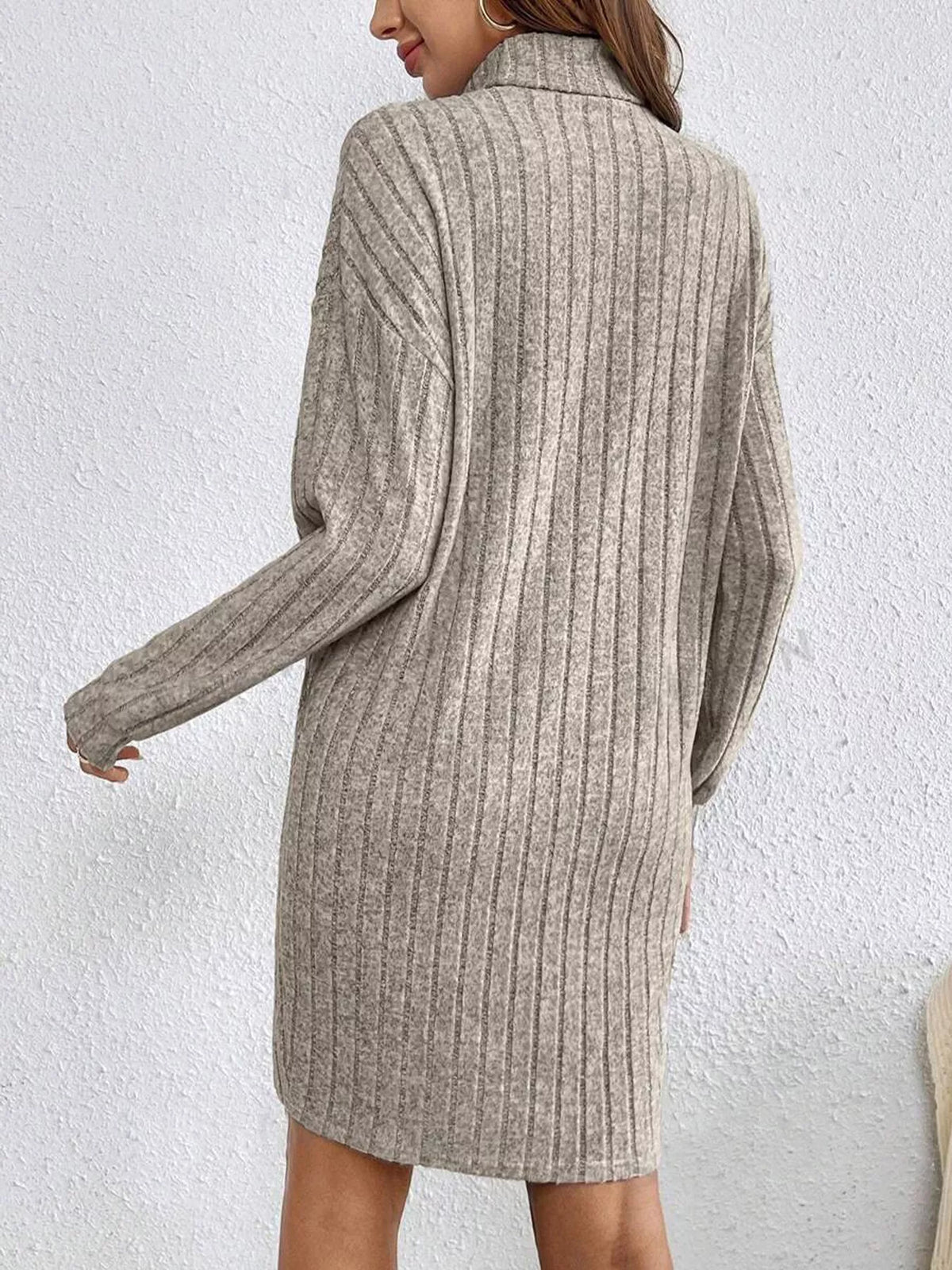 Turtleneck Ribbed Knit Dress in Mocha