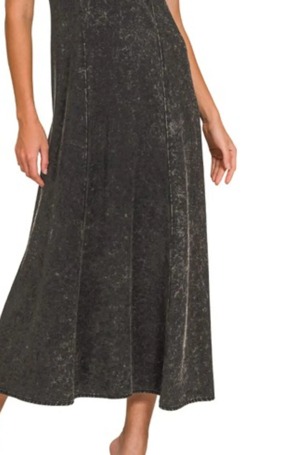 Zenana Tencel Mineral-Washed Maxi Dress in Ash Black