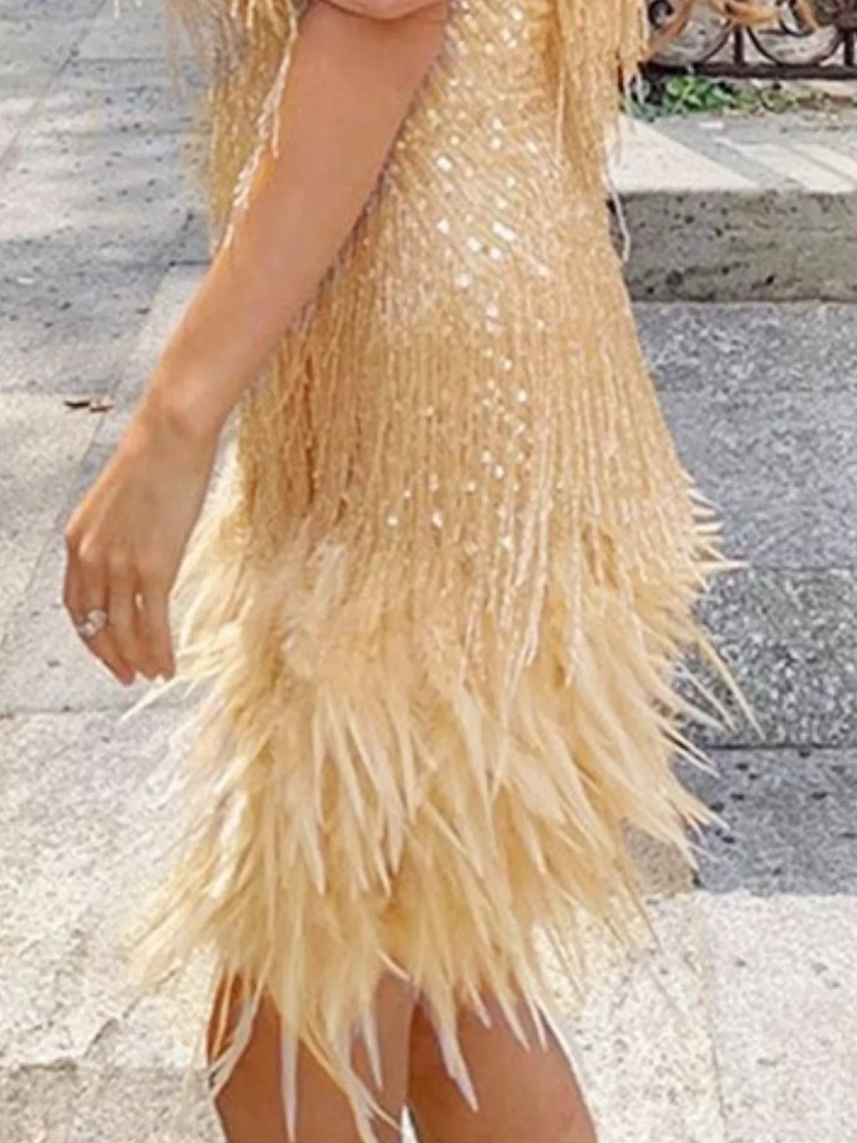 Sequin and Feather Fringe Mini Dress