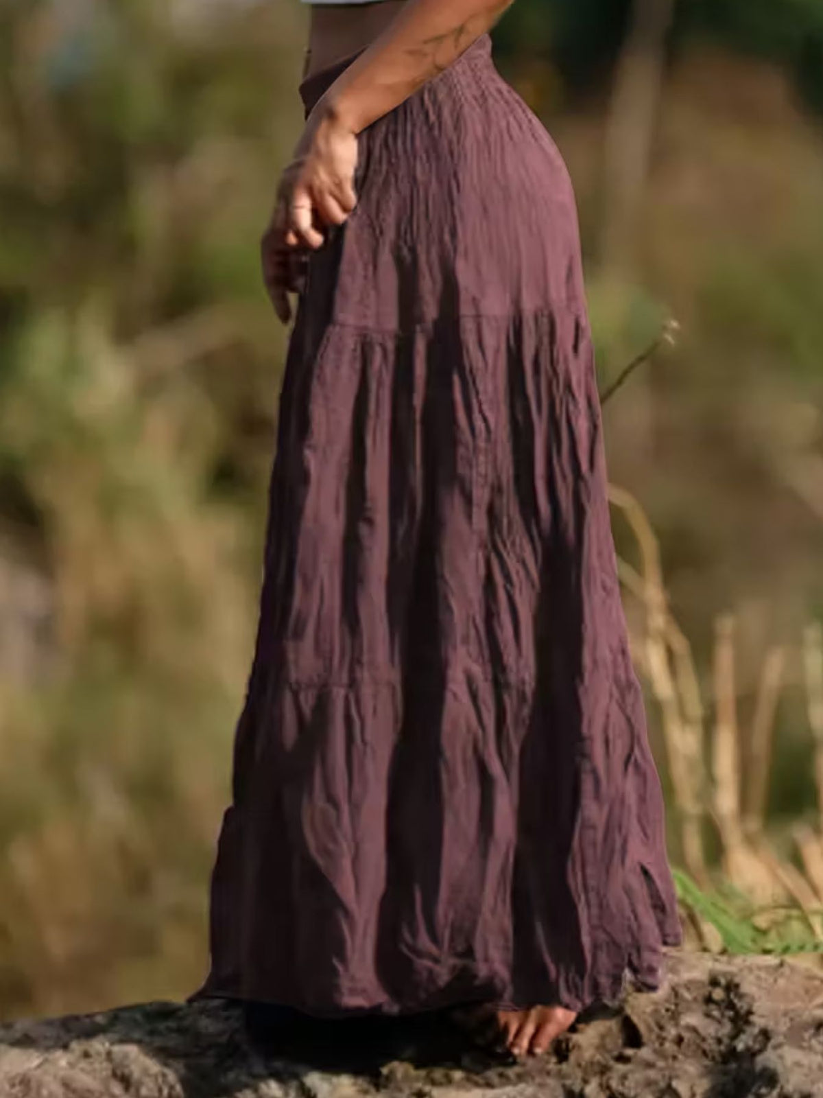 Tiered Ruched Maxi Skirt