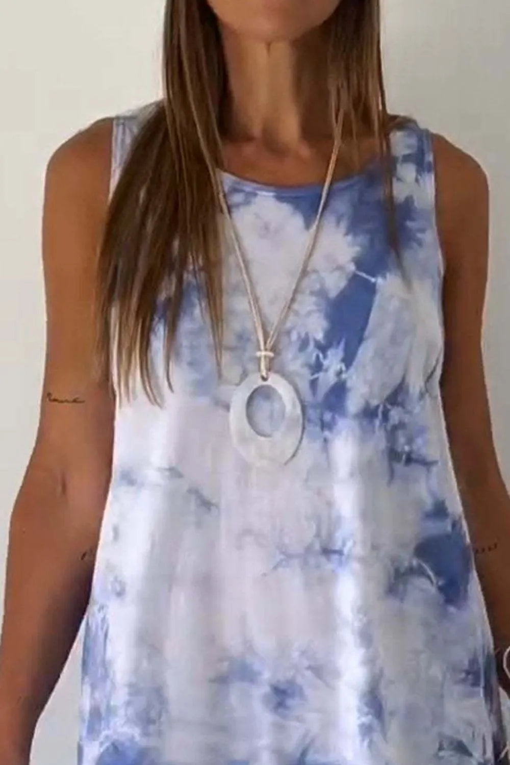 Tie-Dye Sleeveless Mini Tank Dress in Camel